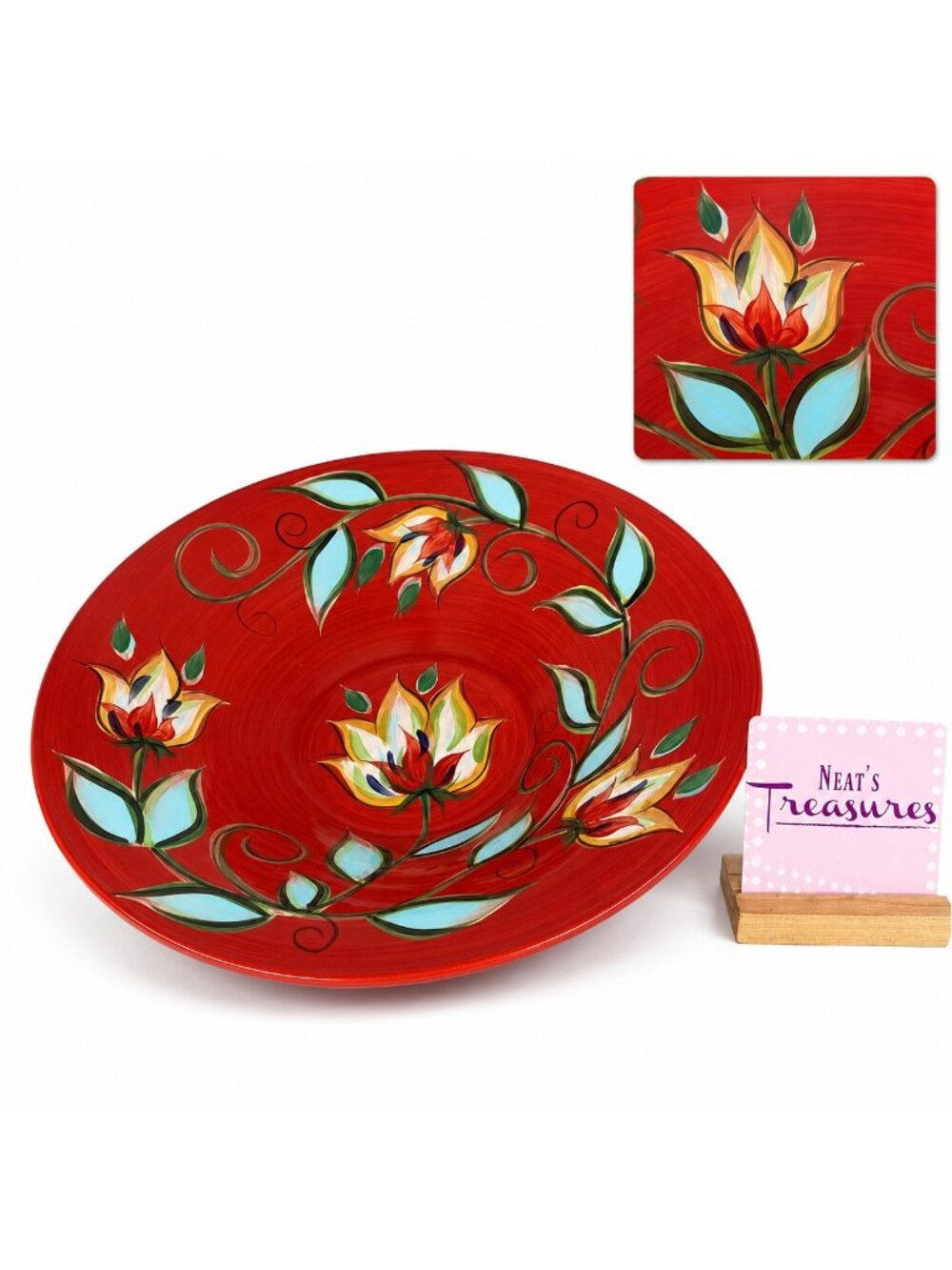 Southern Living Gail Pittman RED BOUNTIFUL Yellow Floral Large 15" Serving Bowl